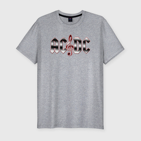 Мужская футболка хлопок Slim с принтом AC DC metallic fire в Новосибирске, 92% хлопок, 8% лайкра | приталенный силуэт, круглый вырез ворота, длина до линии бедра, короткий рукав | acdc | hard rock | гитара | группа | метал | музыка | рок
