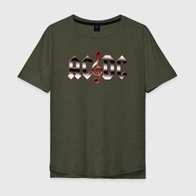 Мужская футболка хлопок Oversize с принтом AC DC metallic fire в Екатеринбурге, 100% хлопок | свободный крой, круглый ворот, “спинка” длиннее передней части | acdc | hard rock | гитара | группа | метал | музыка | рок