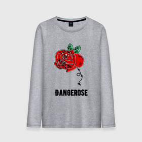 Мужской лонгслив хлопок с принтом Dangerose , 100% хлопок |  | dangerose | rose | бутон | красный | листья | надпись | опасность | проволока | роза | стиль | цветок | шипы