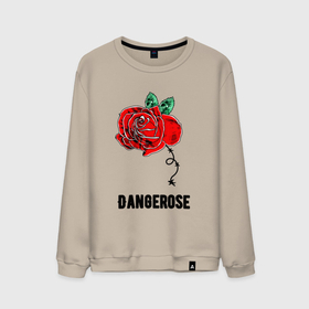 Мужской свитшот хлопок с принтом Dangerose в Новосибирске, 100% хлопок |  | dangerose | rose | бутон | красный | листья | надпись | опасность | проволока | роза | стиль | цветок | шипы