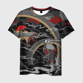 Мужская футболка 3D с принтом Самурай и змей в Тюмени, 100% полиэфир | прямой крой, круглый вырез горловины, длина до линии бедер | japan | samurai | борьба | графика | змея | саурай | стиль | япония