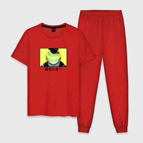 Мужская пижама хлопок с принтом Коро сэнсэй арт в Петрозаводске, 100% хлопок | брюки и футболка прямого кроя, без карманов, на брюках мягкая резинка на поясе и по низу штанин
 | anime | koro sensei | аниме | анимэ | коро сэнсэй