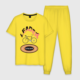 Мужская пижама хлопок с принтом Лидер велоспедного спорта. в Белгороде, 100% хлопок | брюки и футболка прямого кроя, без карманов, на брюках мягкая резинка на поясе и по низу штанин
 | байк | велик | велосипед | велоспорт | жолтая майка лидера | лидер велоспорта | любителю велоспорта | подарок велосипедисту | спорт