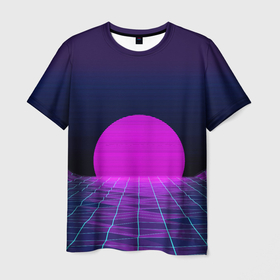Мужская футболка 3D с принтом Закат розового солнца   Vaporwave   Психоделика , 100% полиэфир | прямой крой, круглый вырез горловины, длина до линии бедер | Тематика изображения на принте: color | fashion | psychedelic | retro | sun | sunset | synthwave | vaporwave | закат | мода | психоделика | ретро | синтвейв | солнце | цвет