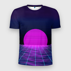 Мужская футболка 3D Slim с принтом Закат розового солнца   Vaporwave   Психоделика в Белгороде, 100% полиэстер с улучшенными характеристиками | приталенный силуэт, круглая горловина, широкие плечи, сужается к линии бедра | color | fashion | psychedelic | retro | sun | sunset | synthwave | vaporwave | закат | мода | психоделика | ретро | синтвейв | солнце | цвет