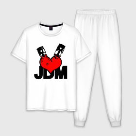 Мужская пижама хлопок с принтом JDM   Heart   Piston   Japan в Санкт-Петербурге, 100% хлопок | брюки и футболка прямого кроя, без карманов, на брюках мягкая резинка на поясе и по низу штанин
 | engine | heart | japan | jdm | piston | двигатель | поршень | сердце | япония