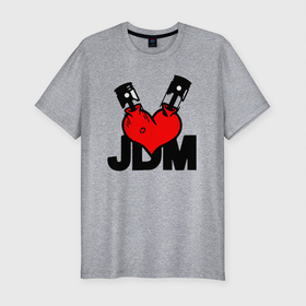 Мужская футболка хлопок Slim с принтом JDM   Heart   Piston   Japan , 92% хлопок, 8% лайкра | приталенный силуэт, круглый вырез ворота, длина до линии бедра, короткий рукав | engine | heart | japan | jdm | piston | двигатель | поршень | сердце | япония