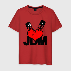 Мужская футболка хлопок с принтом JDM   Heart   Piston   Japan в Кировске, 100% хлопок | прямой крой, круглый вырез горловины, длина до линии бедер, слегка спущенное плечо. | Тематика изображения на принте: engine | heart | japan | jdm | piston | двигатель | поршень | сердце | япония