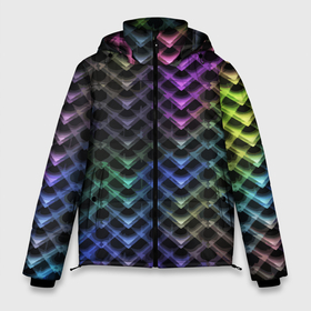 Мужская зимняя куртка 3D с принтом Color vanguard pattern 2025   Neon в Петрозаводске, верх — 100% полиэстер; подкладка — 100% полиэстер; утеплитель — 100% полиэстер | длина ниже бедра, свободный силуэт Оверсайз. Есть воротник-стойка, отстегивающийся капюшон и ветрозащитная планка. 

Боковые карманы с листочкой на кнопках и внутренний карман на молнии. | color | fashion | neon | pattern | vanguard | авангард | мода | неон | узор | цвет