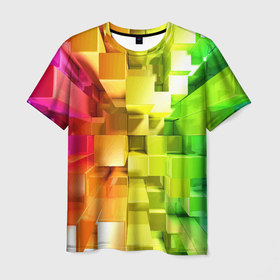 Мужская футболка 3D с принтом Геометрический паттерн 3D   Neon в Кировске, 100% полиэфир | прямой крой, круглый вырез горловины, длина до линии бедер | 3d | color | geometric | neon | pattern | геометрия | неон | узор | цвет