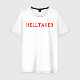 Мужская футболка хлопок с принтом helltaker logo в Екатеринбурге, 100% хлопок | прямой крой, круглый вырез горловины, длина до линии бедер, слегка спущенное плечо. | cerberus | helltaker | helltaker game | helltaker gameplay | helltaker ost | justice | lucifer | modeus | pandemonica | vanripper | гарем | хеллтейкер