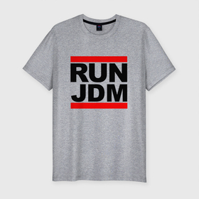Мужская футболка хлопок Slim с принтом Run JDM   Japan в Кировске, 92% хлопок, 8% лайкра | приталенный силуэт, круглый вырез ворота, длина до линии бедра, короткий рукав | japan | jdm | motto | run | title | бег | девиз | надпись | япония
