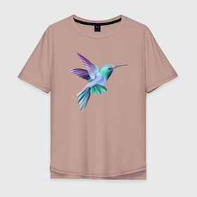 Мужская футболка хлопок Oversize с принтом Красивая колибри в Курске, 100% хлопок | свободный крой, круглый ворот, “спинка” длиннее передней части | hummingbirds | арт | голубая | калибри | колибри | красивая | птица | птичка | рисунок | синяя
