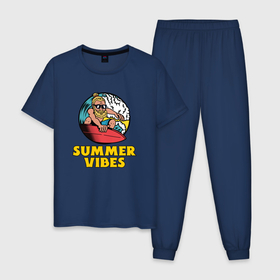 Мужская пижама хлопок с принтом Summer vibes Surfing в Белгороде, 100% хлопок | брюки и футболка прямого кроя, без карманов, на брюках мягкая резинка на поясе и по низу штанин
 | Тематика изображения на принте: 