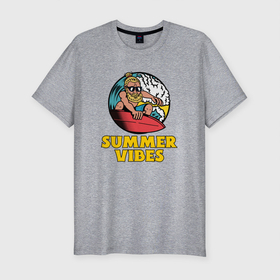 Мужская футболка хлопок Slim с принтом Summer vibes Surfing в Новосибирске, 92% хлопок, 8% лайкра | приталенный силуэт, круглый вырез ворота, длина до линии бедра, короткий рукав | 