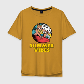 Мужская футболка хлопок Oversize с принтом Summer vibes Surfing в Кировске, 100% хлопок | свободный крой, круглый ворот, “спинка” длиннее передней части | 