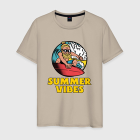 Мужская футболка хлопок с принтом Summer vibes Surfing , 100% хлопок | прямой крой, круглый вырез горловины, длина до линии бедер, слегка спущенное плечо. | 