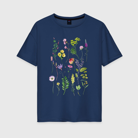 Женская футболка хлопок Oversize с принтом Полевые растения цветы ботаника , 100% хлопок | свободный крой, круглый ворот, спущенный рукав, длина до линии бедер
 | ботаника | ботанический | луговые цветы | полевые растения | полевые цветы | растения | растительный | цветы