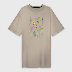 Платье-футболка хлопок с принтом Полевые растения цветы ботаника в Белгороде,  |  | ботаника | ботанический | луговые цветы | полевые растения | полевые цветы | растения | растительный | цветы