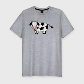Мужская футболка хлопок Slim с принтом Коровка (прикольный рисунок) в Санкт-Петербурге, 92% хлопок, 8% лайкра | приталенный силуэт, круглый вырез ворота, длина до линии бедра, короткий рукав | буренка | бык | корова | коровка | прикольная | рисунок