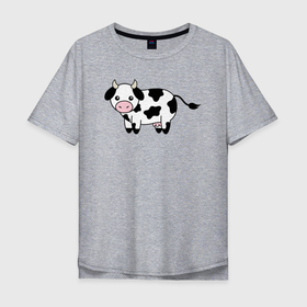 Мужская футболка хлопок Oversize с принтом Коровка (прикольный рисунок) в Санкт-Петербурге, 100% хлопок | свободный крой, круглый ворот, “спинка” длиннее передней части | Тематика изображения на принте: буренка | бык | корова | коровка | прикольная | рисунок