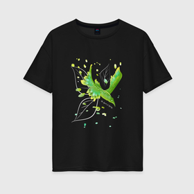 Женская футболка хлопок Oversize с принтом Птица весна в Санкт-Петербурге, 100% хлопок | свободный крой, круглый ворот, спущенный рукав, длина до линии бедер
 | весеннее настроение | весна | зеленый | зелень | листья | позитив | полет | природа | птица