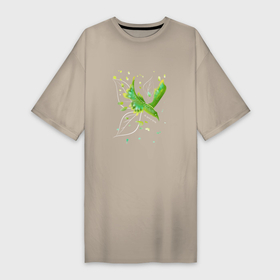 Платье-футболка хлопок с принтом Птица весна в Белгороде,  |  | весеннее настроение | весна | зеленый | зелень | листья | позитив | полет | природа | птица