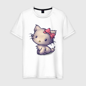 Мужская футболка хлопок с принтом Кыська в Новосибирске, 100% хлопок | прямой крой, круглый вырез горловины, длина до линии бедер, слегка спущенное плечо. | cat | kitty | киса | киска | кот | котейка | котофски | кошечка | кошка | кыська | кыся