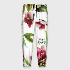 Мужские брюки 3D с принтом Цветы Воздушные , 100% полиэстер | манжеты по низу, эластичный пояс регулируется шнурком, по бокам два кармана без застежек, внутренняя часть кармана из мелкой сетки | flowers | природа | растение | флора | цветы