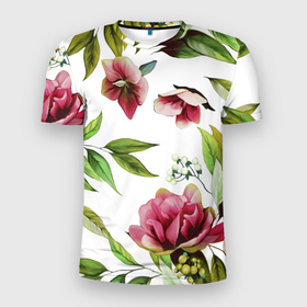 Мужская футболка 3D Slim с принтом Цветы Воздушные в Петрозаводске, 100% полиэстер с улучшенными характеристиками | приталенный силуэт, круглая горловина, широкие плечи, сужается к линии бедра | flowers | природа | растение | флора | цветы
