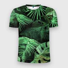 Мужская футболка 3D Slim с принтом Цветы Тропические в Тюмени, 100% полиэстер с улучшенными характеристиками | приталенный силуэт, круглая горловина, широкие плечи, сужается к линии бедра | Тематика изображения на принте: flowers | природа | растение | флора | цветы