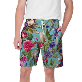 Мужские шорты 3D с принтом Цветы Ярко Синие в Тюмени,  полиэстер 100% | прямой крой, два кармана без застежек по бокам. Мягкая трикотажная резинка на поясе, внутри которой широкие завязки. Длина чуть выше колен | flowers | природа | растение | флора | цветы