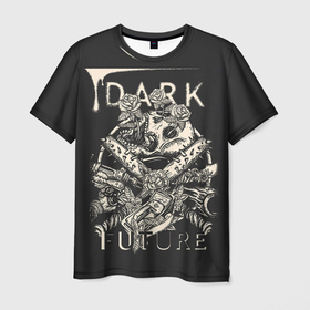 Мужская футболка 3D с принтом Темное будущее в Курске, 100% полиэфир | прямой крой, круглый вырез горловины, длина до линии бедер | апокалипсис | будущее | война | оружие | розы | цветы | череп