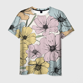 Мужская футболка 3D с принтом Цветы Винтажный Букет в Тюмени, 100% полиэфир | прямой крой, круглый вырез горловины, длина до линии бедер | Тематика изображения на принте: flowers | природа | растение | флора | цветы
