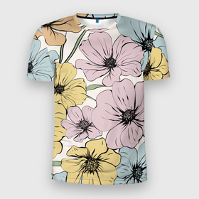 Мужская футболка 3D Slim с принтом Цветы Винтажный Букет в Новосибирске, 100% полиэстер с улучшенными характеристиками | приталенный силуэт, круглая горловина, широкие плечи, сужается к линии бедра | flowers | природа | растение | флора | цветы