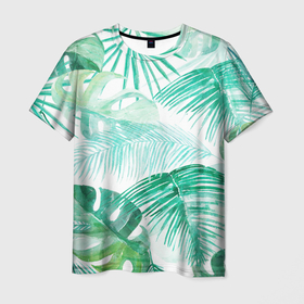 Мужская футболка 3D с принтом Цветы Тропическая Акварель в Тюмени, 100% полиэфир | прямой крой, круглый вырез горловины, длина до линии бедер | Тематика изображения на принте: flowers | природа | растение | флора | цветы