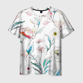 Мужская футболка 3D с принтом Цветы Нарисованные в Новосибирске, 100% полиэфир | прямой крой, круглый вырез горловины, длина до линии бедер | flowers | природа | растение | флора | цветы