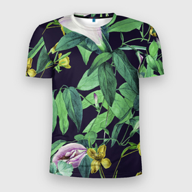 Мужская футболка 3D Slim с принтом Цветы Ботанические , 100% полиэстер с улучшенными характеристиками | приталенный силуэт, круглая горловина, широкие плечи, сужается к линии бедра | Тематика изображения на принте: flowers | природа | растение | флора | цветы