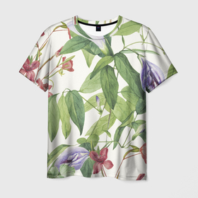 Мужская футболка 3D с принтом Цветы Нежная Листва в Екатеринбурге, 100% полиэфир | прямой крой, круглый вырез горловины, длина до линии бедер | flowers | природа | растение | флора | цветы