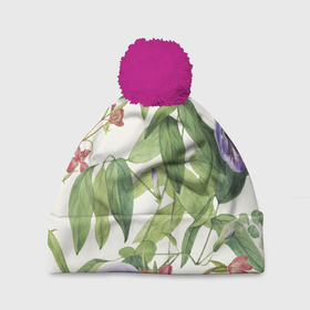 Шапка 3D c помпоном с принтом Цветы Нежная Листва в Курске, 100% полиэстер | универсальный размер, печать по всей поверхности изделия | flowers | природа | растение | флора | цветы