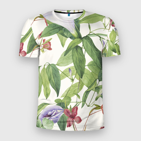 Мужская футболка 3D Slim с принтом Цветы Нежная Листва в Екатеринбурге, 100% полиэстер с улучшенными характеристиками | приталенный силуэт, круглая горловина, широкие плечи, сужается к линии бедра | flowers | природа | растение | флора | цветы