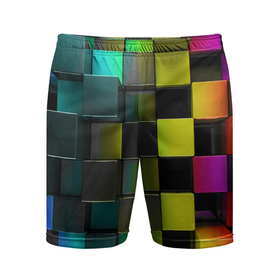 Мужские шорты спортивные с принтом Colored Geometric 3D pattern в Тюмени,  |  | color | geometric | minecraft | pattern | video game | видеоигра | геометрия | майнкрафт | узор | цвет