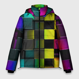 Мужская зимняя куртка 3D с принтом Colored Geometric 3D pattern в Санкт-Петербурге, верх — 100% полиэстер; подкладка — 100% полиэстер; утеплитель — 100% полиэстер | длина ниже бедра, свободный силуэт Оверсайз. Есть воротник-стойка, отстегивающийся капюшон и ветрозащитная планка. 

Боковые карманы с листочкой на кнопках и внутренний карман на молнии. | color | geometric | minecraft | pattern | video game | видеоигра | геометрия | майнкрафт | узор | цвет