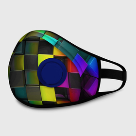 Маска из неопрена с принтом Colored Geometric 3D pattern в Рязани, неопрен 100% | Форма огибающая нос. Резинки для ушей с дополнительной резинкой на затылке. Клапан для выдоха для активного дыхания при занятиях спортом. Эластичный материал маски и окантовки для лучшего растяжения и прилегания маски.  | color | geometric | minecraft | pattern | video game | видеоигра | геометрия | майнкрафт | узор | цвет