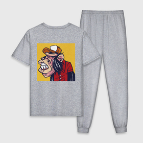 Мужская пижама хлопок с принтом Обезьяны в шляпе и рубашке , 100% хлопок | брюки и футболка прямого кроя, без карманов, на брюках мягкая резинка на поясе и по низу штанин
 | бейсболка | граффити | дикое животное | животное | обезьяна | рубашка | шимпанзе | шляпа