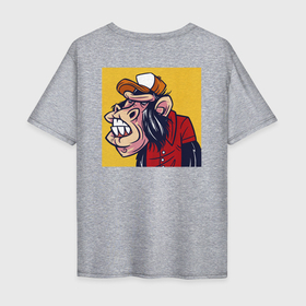 Мужская футболка хлопок Oversize с принтом Обезьяны в шляпе и рубашке в Санкт-Петербурге, 100% хлопок | свободный крой, круглый ворот, “спинка” длиннее передней части | Тематика изображения на принте: бейсболка | граффити | дикое животное | животное | обезьяна | рубашка | шимпанзе | шляпа