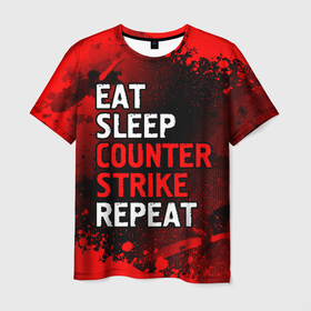 Мужская футболка 3D с принтом Eat Sleep Counter Strike Repeat + Брызги в Курске, 100% полиэфир | прямой крой, круглый вырез горловины, длина до линии бедер | counter | csgo | eat sleep counter strike repeat | logo | paint | strike | брызги | игра | игры | контрт | краска | ксго | лого | логотип | символ | страйк