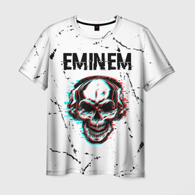 Мужская футболка 3D с принтом Eminem   ЧЕРЕП   Потертости в Курске, 100% полиэфир | прямой крой, круглый вырез горловины, длина до линии бедер | eminem | music | rap | гранж | музыка | рэп | рэпер | рэперы | рэпперы | хип | хип хоп | хоп | череп | эминем