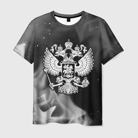 Мужская футболка 3D с принтом RUSSIA   ГЕРБ   Огонь в Новосибирске, 100% полиэфир | прямой крой, круглый вырез горловины, длина до линии бедер | russia | ussr | герб | двухглавый | огонь | орел | орнамент | пламя | победа | родина | рожден | россии | российский | россия | русский | русь | сборная | символ | символика | спорт | ссср | страна | флаг