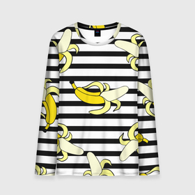Мужской лонгслив 3D с принтом Banana pattern   Summer в Белгороде, 100% полиэстер | длинные рукава, круглый вырез горловины, полуприлегающий силуэт | Тематика изображения на принте: banana | fashion | pattern | summer | банан | лето | мода | узор